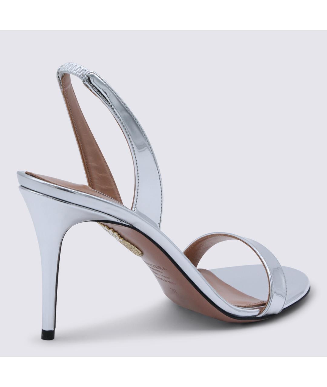 AQUAZZURA Серебряные кожаные босоножки, фото 3