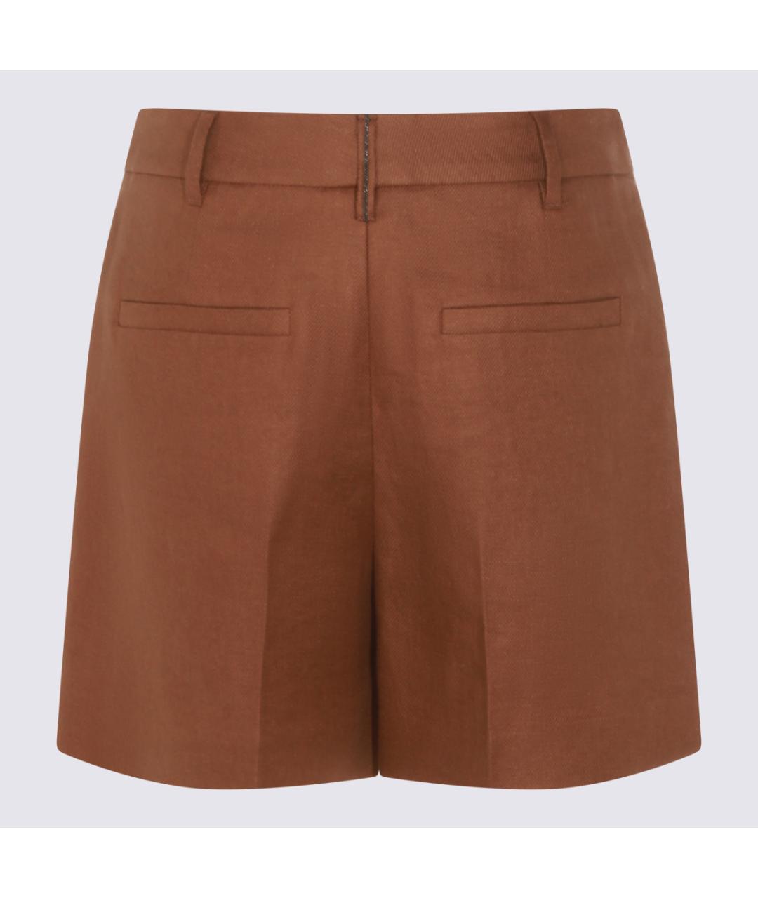 BRUNELLO CUCINELLI Коричневые льняные шорты, фото 2