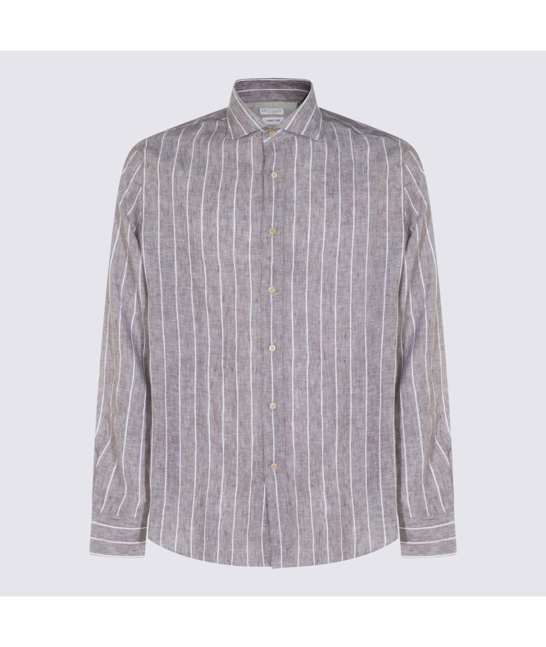 BRUNELLO CUCINELLI Коричневая льняная кэжуал рубашка, фото 5