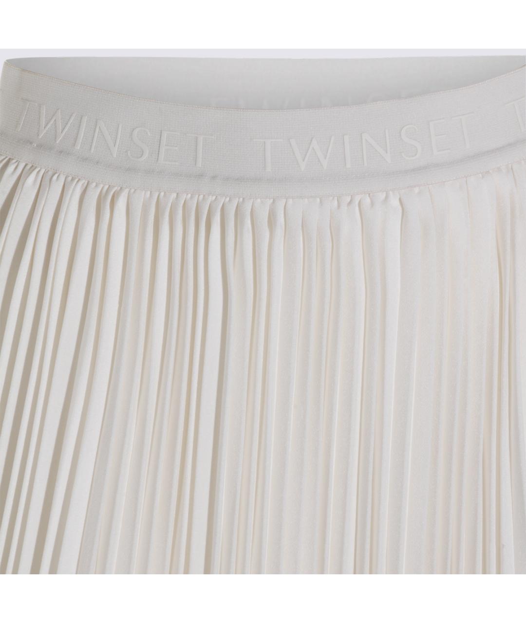 TWIN-SET Белые полиэстеровые прямые брюки, фото 3