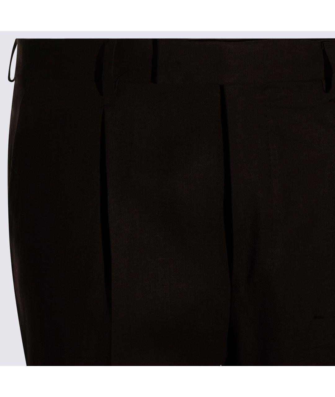 ZEGNA Коричневые льняные повседневные брюки, фото 3