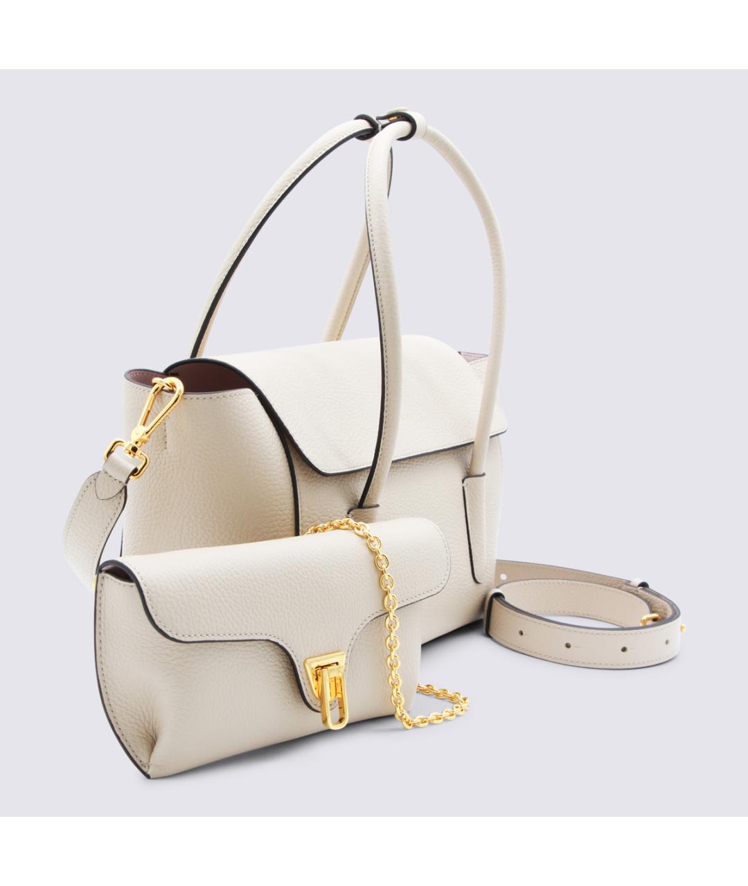 COCCINELLE Белая кожаная сумка с короткими ручками, фото 4