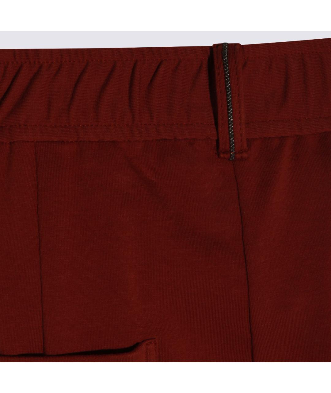 BRUNELLO CUCINELLI Бордовые хлопковые прямые брюки, фото 4