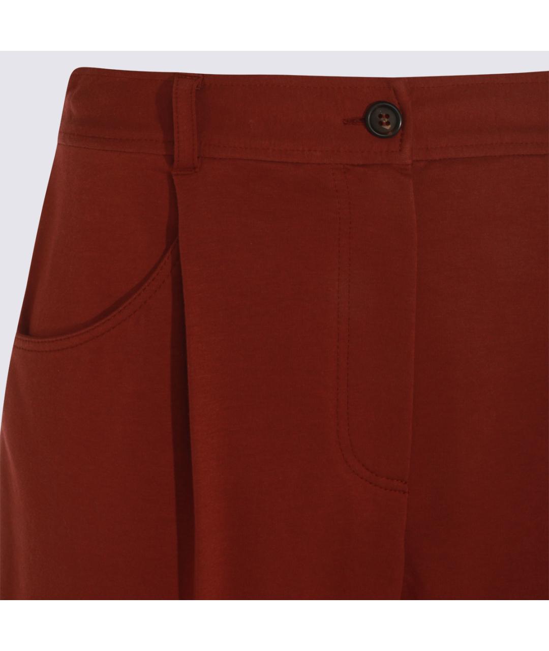 BRUNELLO CUCINELLI Бордовые хлопковые прямые брюки, фото 3