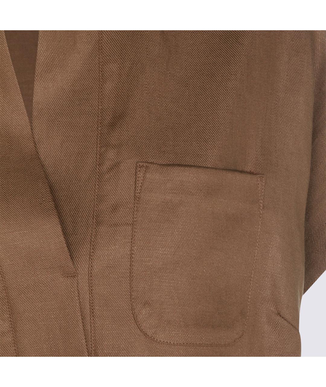 NINE IN THE MORNING Коричневая льняная футболка, фото 3