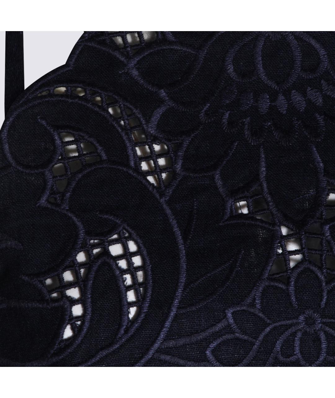 TWIN-SET Темно-синяя льняная майка, фото 3