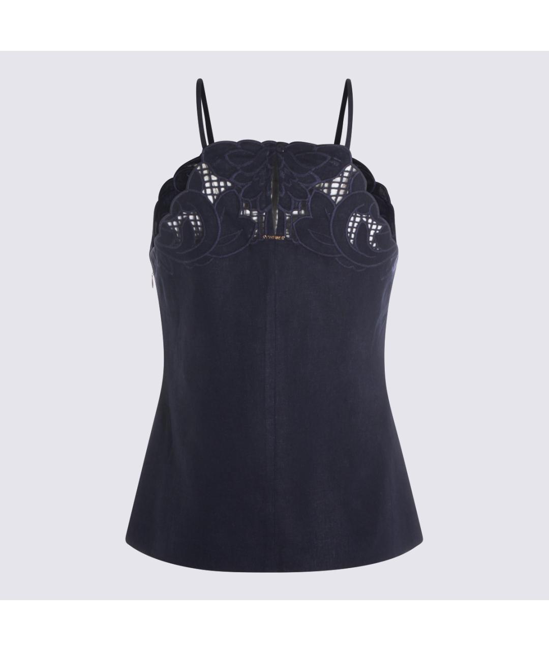 TWIN-SET Темно-синяя льняная майка, фото 2