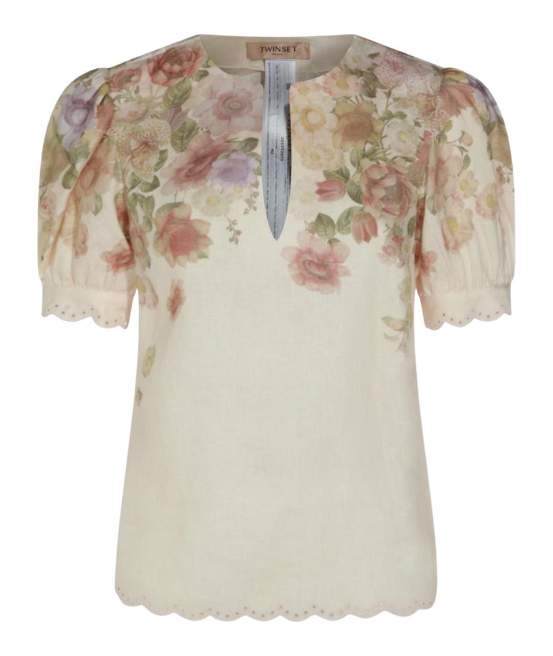 TWIN-SET Мульти льняная футболка, фото 1