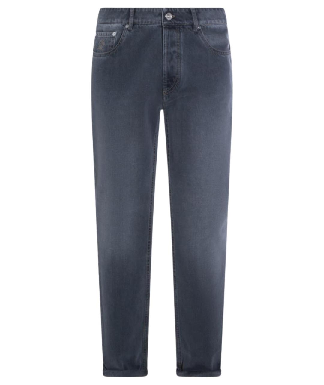 BRUNELLO CUCINELLI Синие хлопковые прямые джинсы, фото 1