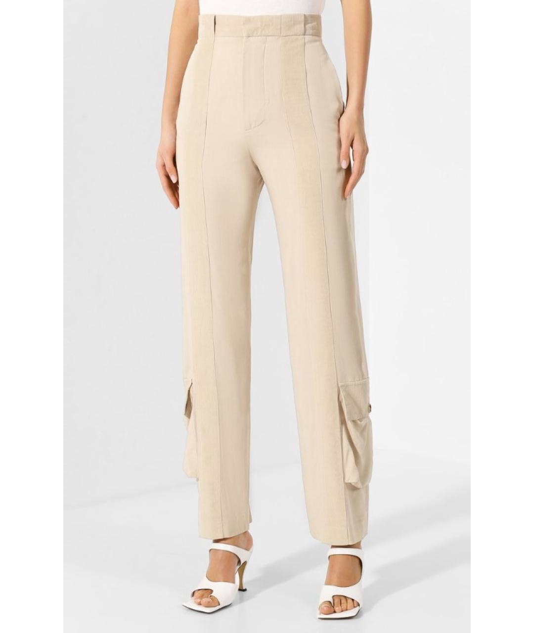 BOTTEGA VENETA Бежевые вискозные прямые брюки, фото 3