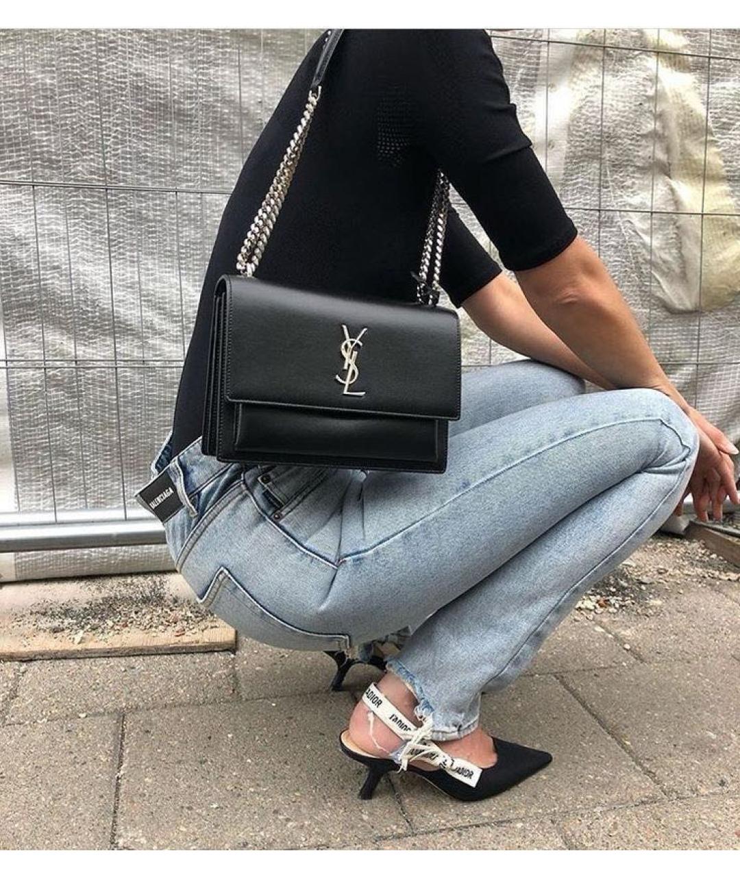 SAINT LAURENT Черная кожаная сумка через плечо, фото 3