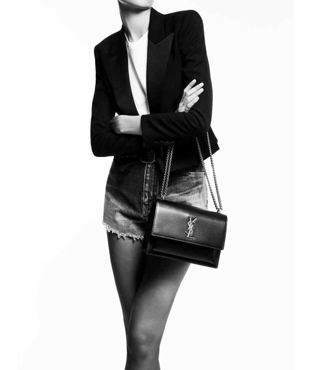 SAINT LAURENT Черная кожаная сумка через плечо, фото 2