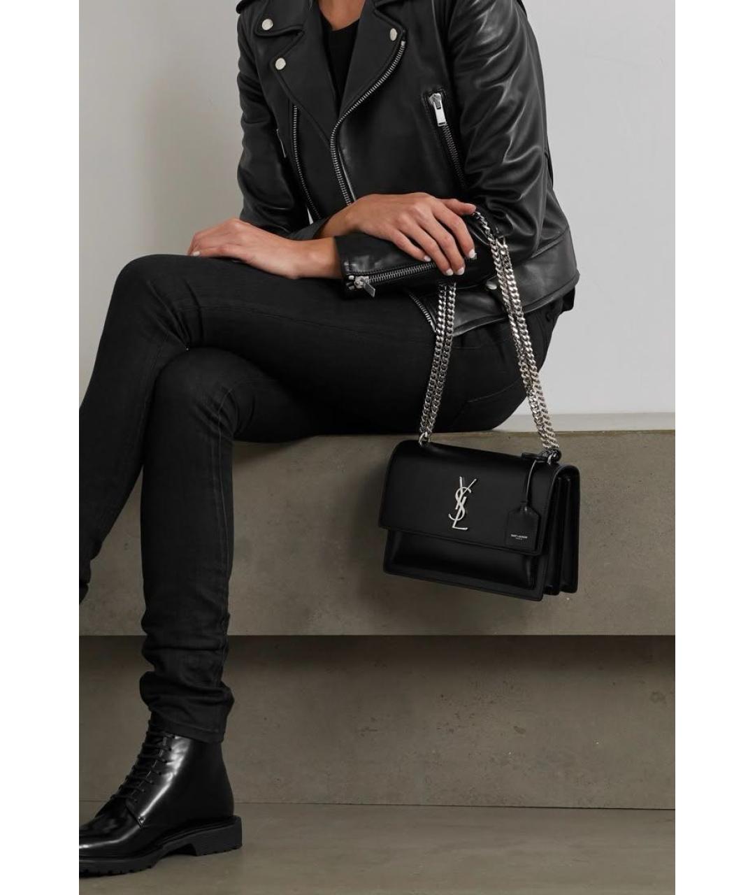 SAINT LAURENT Черная кожаная сумка через плечо, фото 4