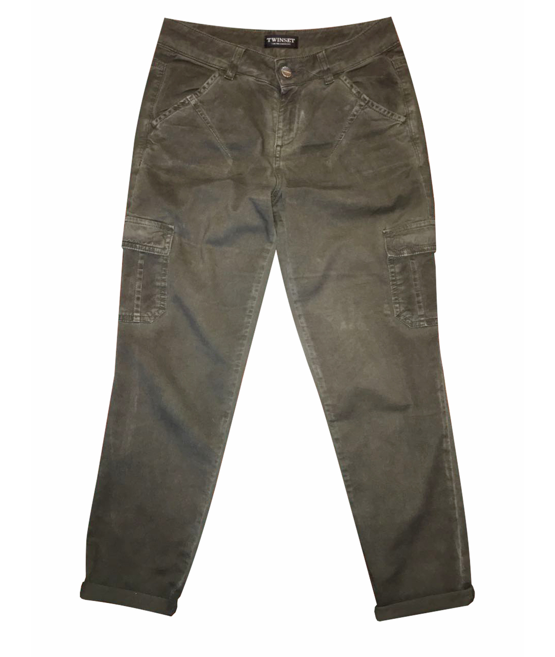 TWIN-SET Зеленые хлопко-эластановые брюки узкие, фото 1
