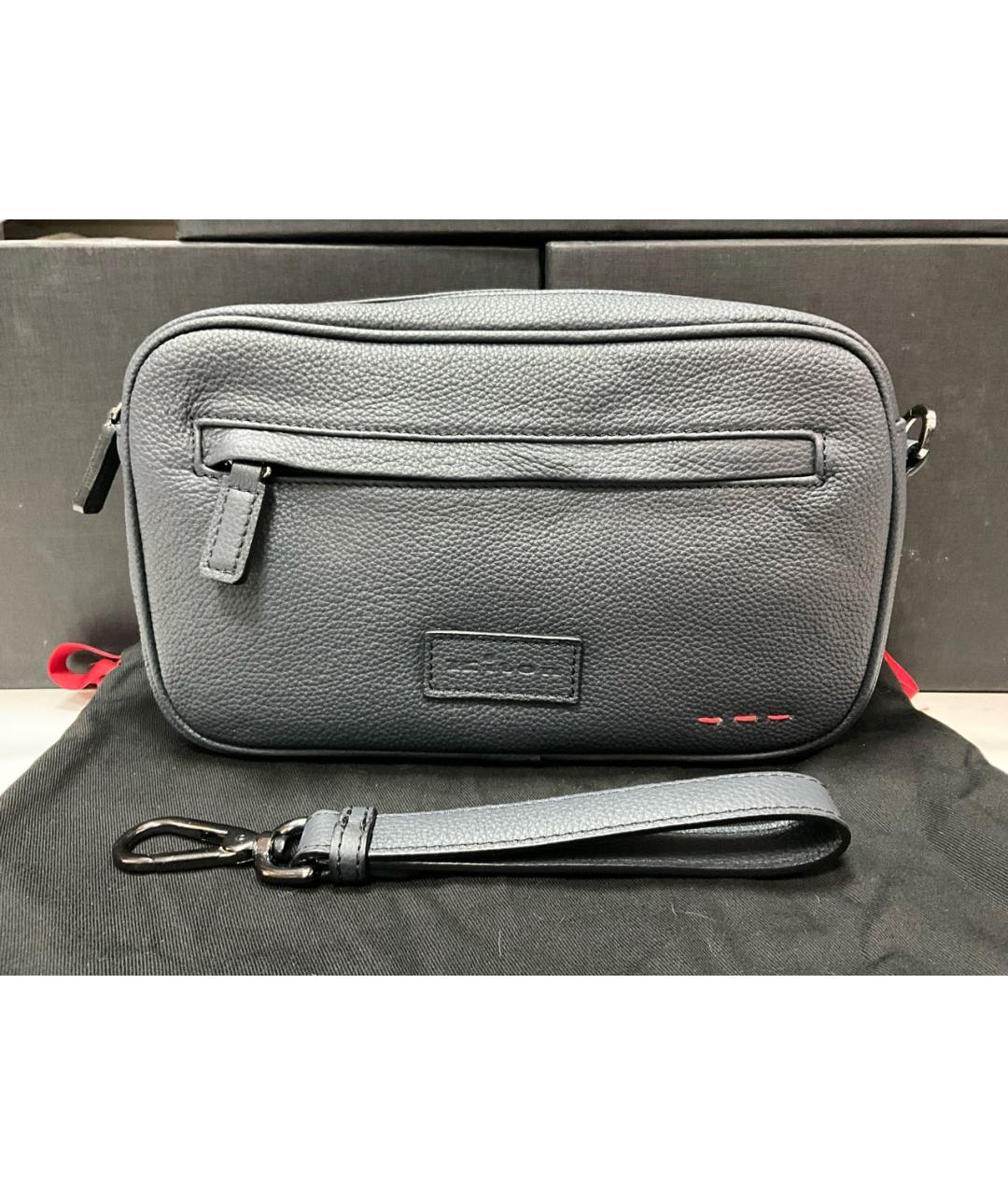 KITON Темно-синяя кожаная барсетка, фото 6