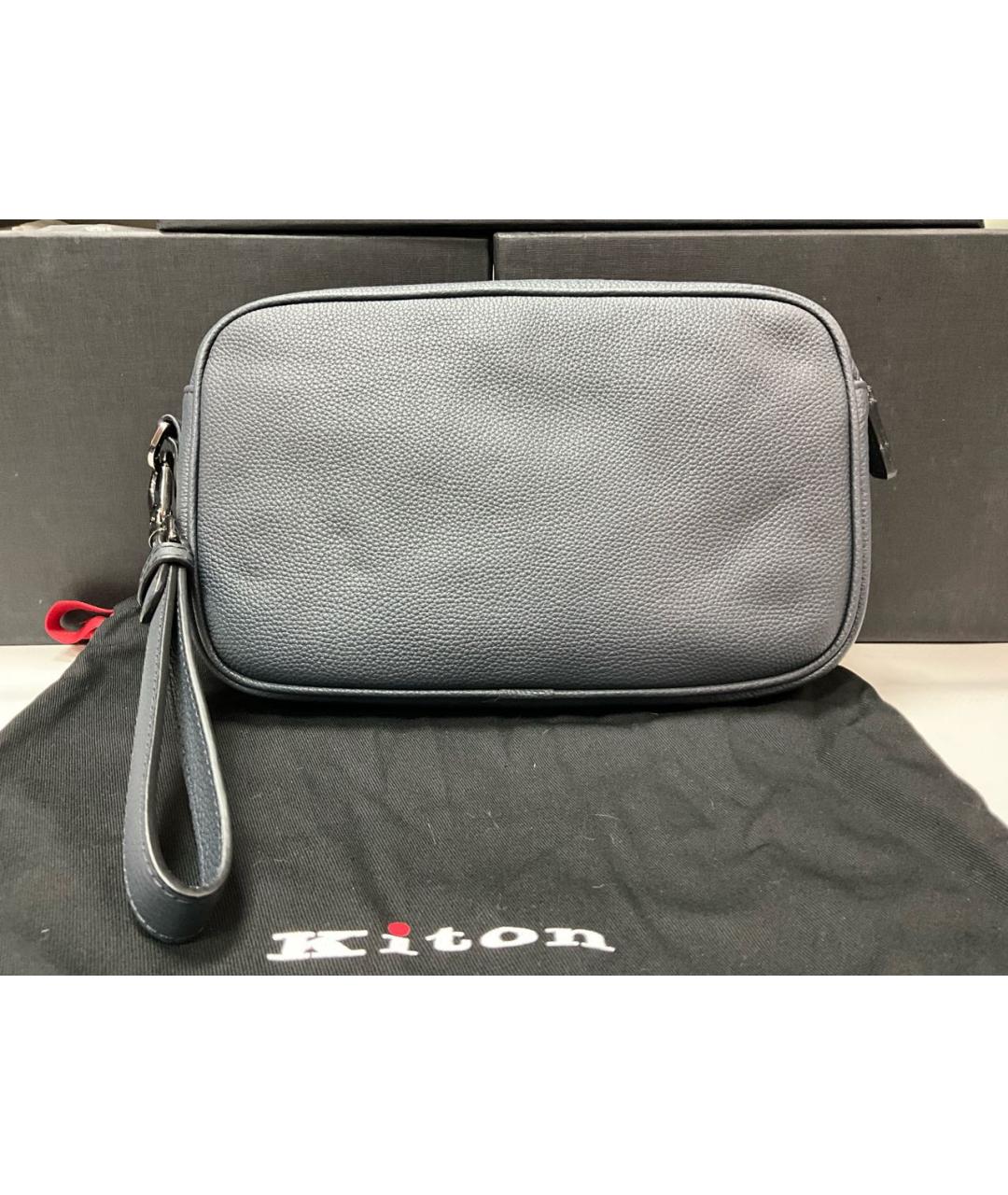 KITON Темно-синяя кожаная барсетка, фото 3