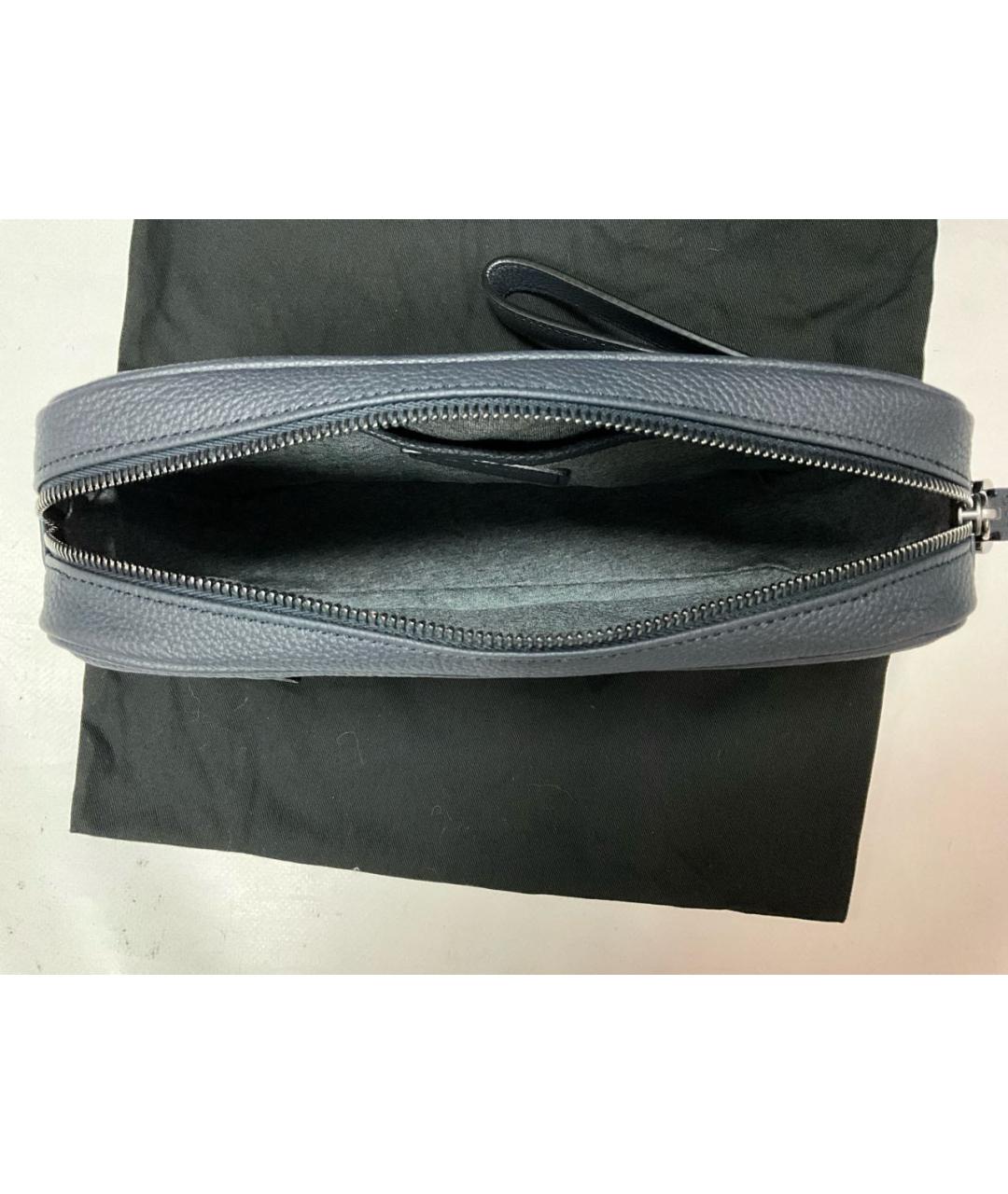 KITON Темно-синяя кожаная барсетка, фото 4