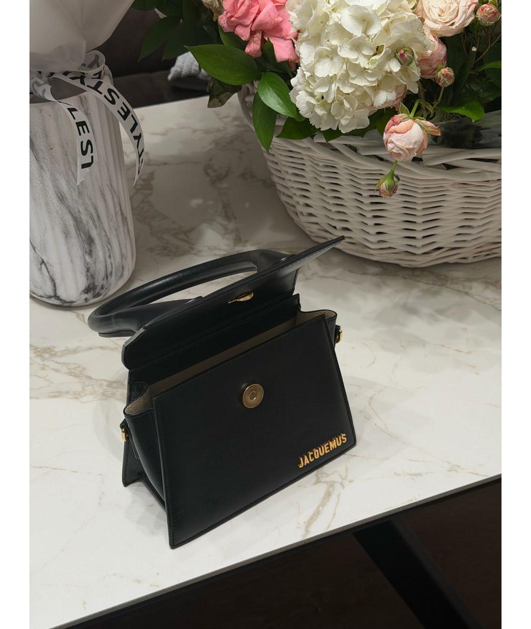 JACQUEMUS Черная кожаная сумка с короткими ручками, фото 5