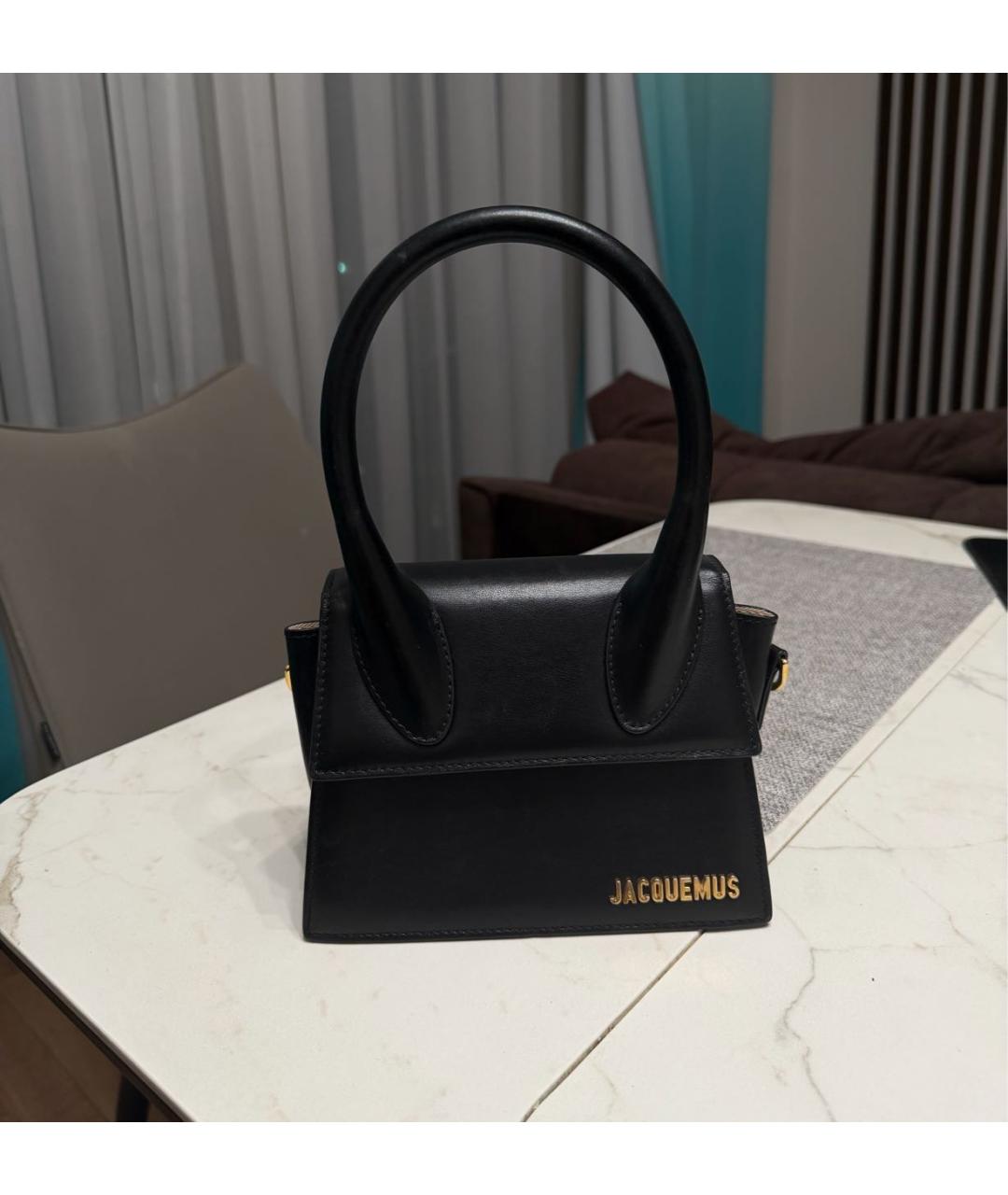 JACQUEMUS Черная кожаная сумка с короткими ручками, фото 2