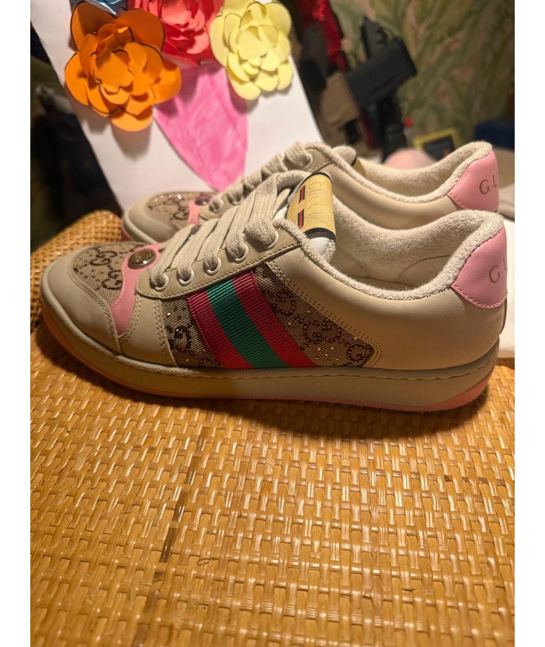 GUCCI Белые кожаные кроссовки, фото 5