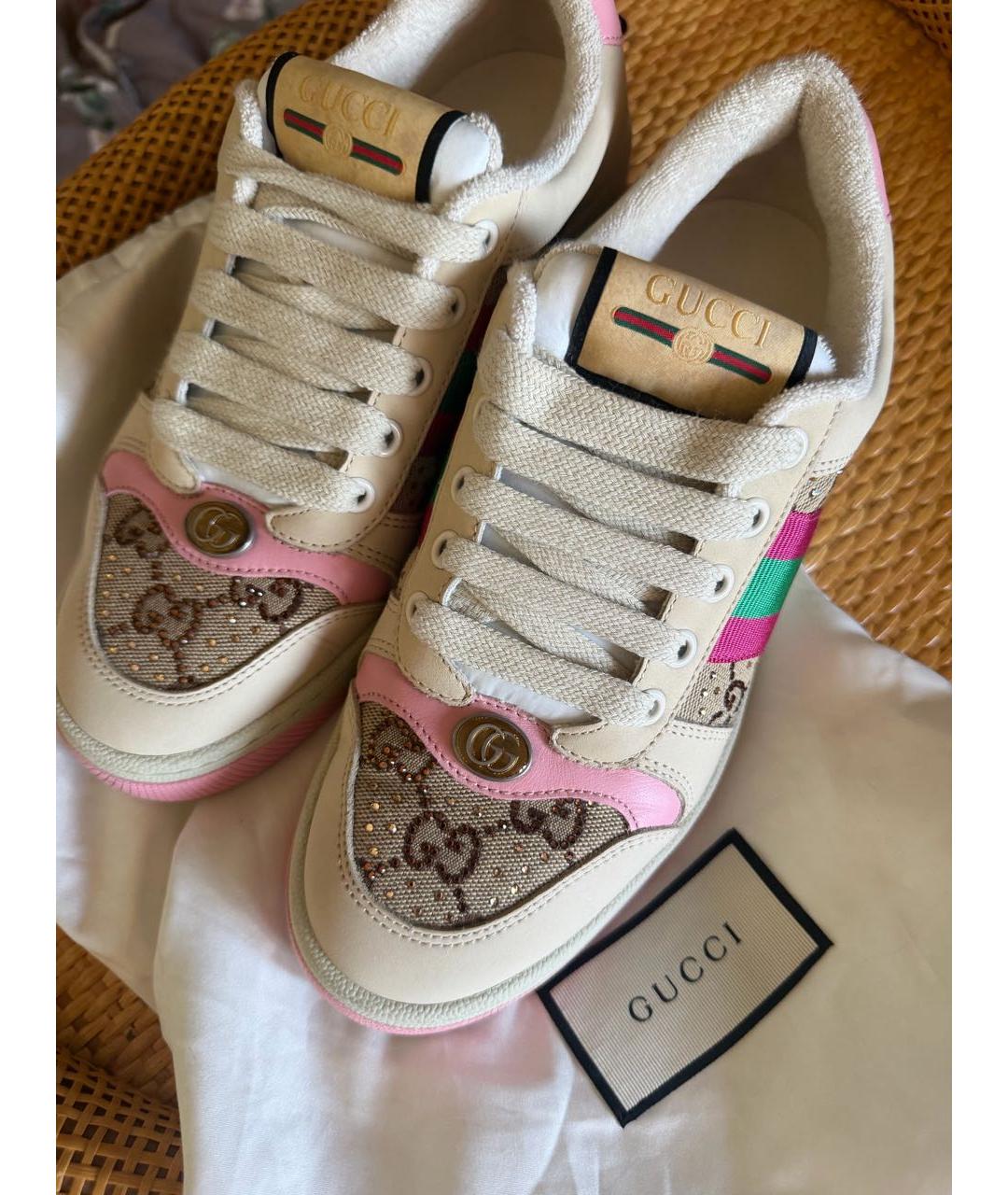 GUCCI Белые кожаные кроссовки, фото 2