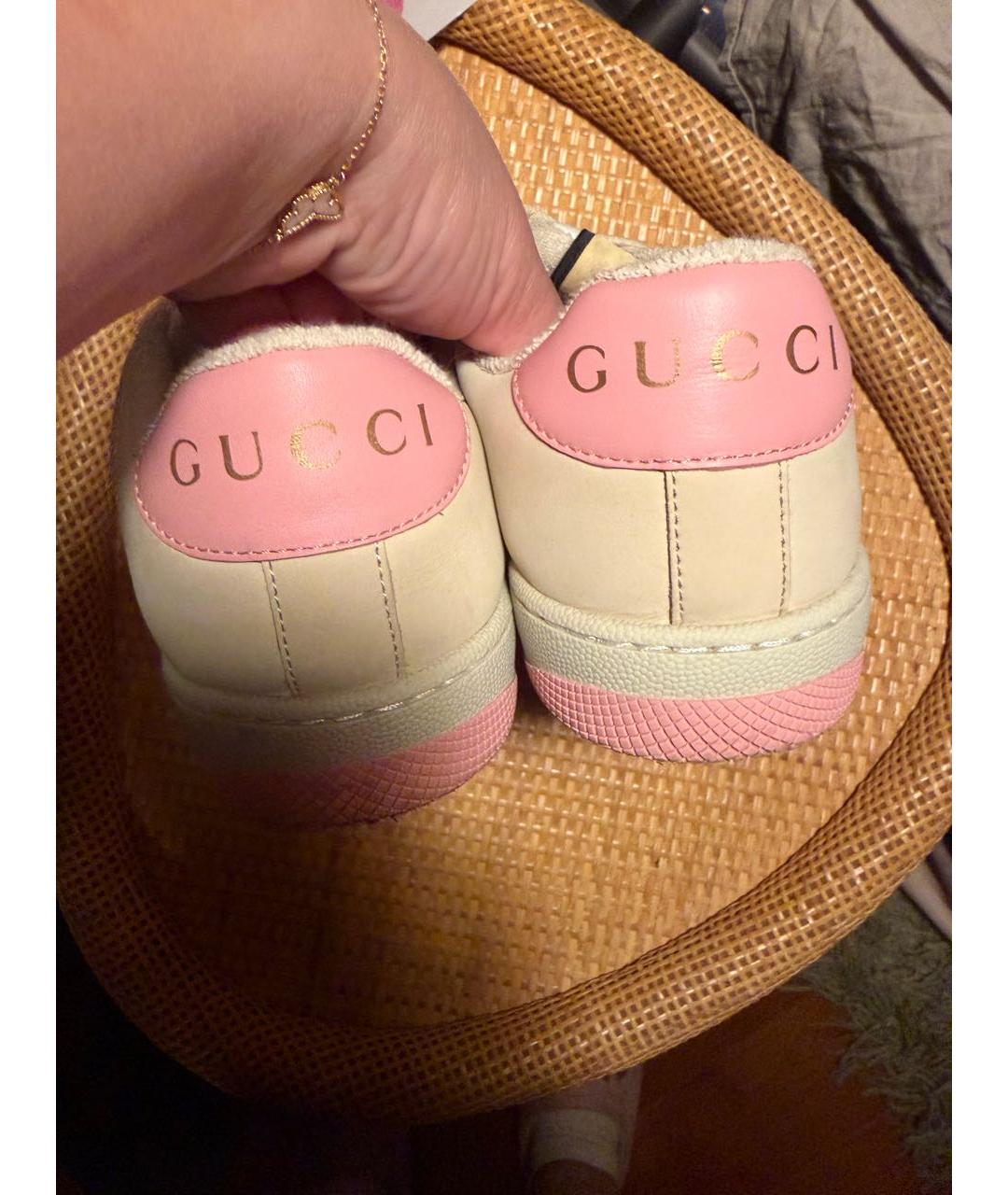 GUCCI Белые кожаные кроссовки, фото 4