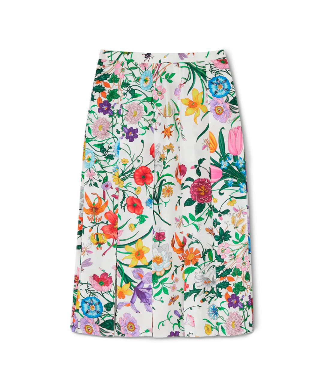 GUCCI Мульти шелковая юбка миди, фото 1