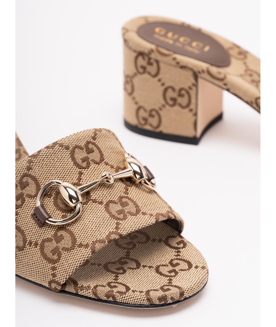 GUCCI Бежевые текстильные мюли, фото 5