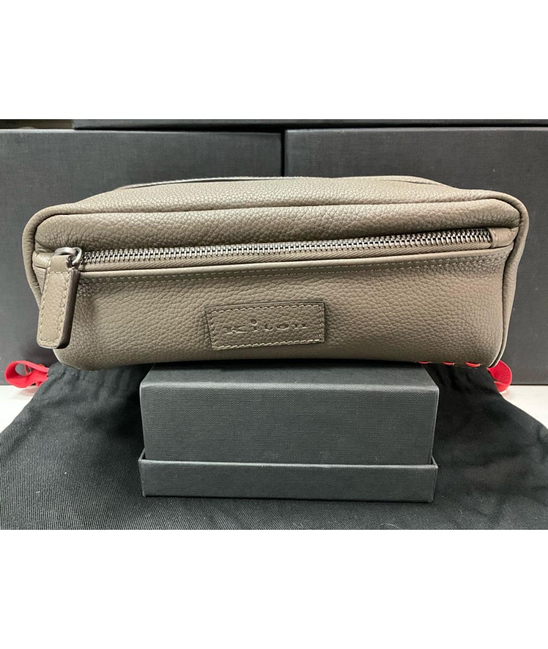 KITON Бежевая кожаная барсетка, фото 6