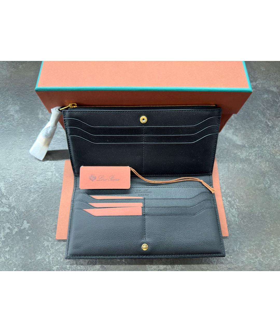 LORO PIANA Черный кожаный кошелек, фото 3