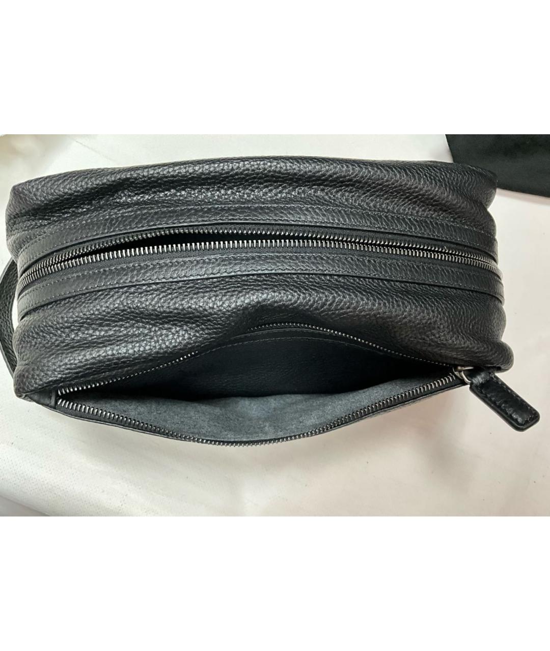 KITON Черная кожаная барсетка, фото 5