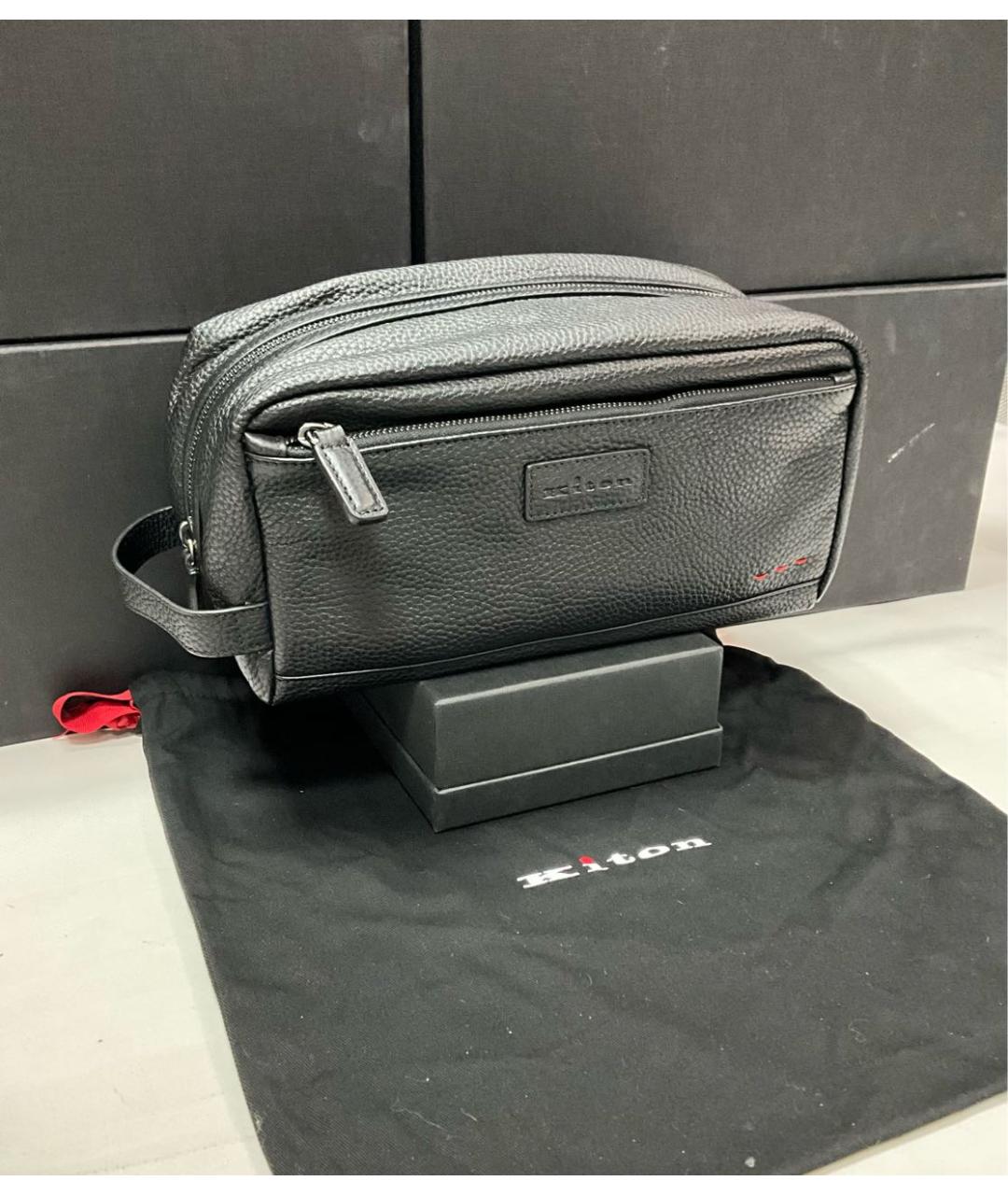 KITON Черная кожаная барсетка, фото 6