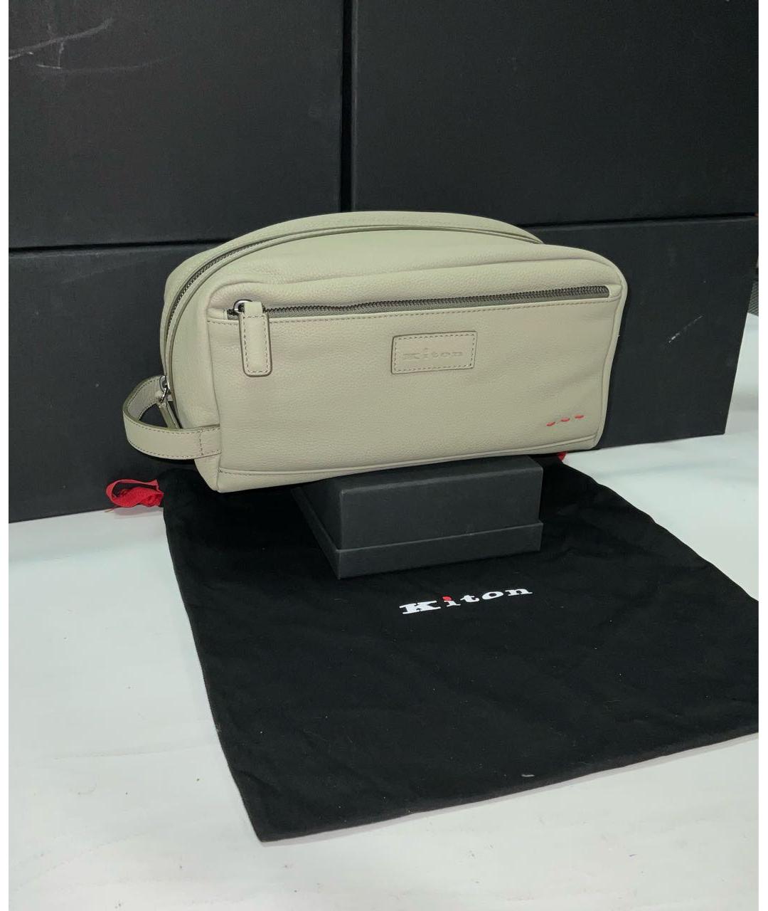 KITON Бежевая кожаная барсетка, фото 6