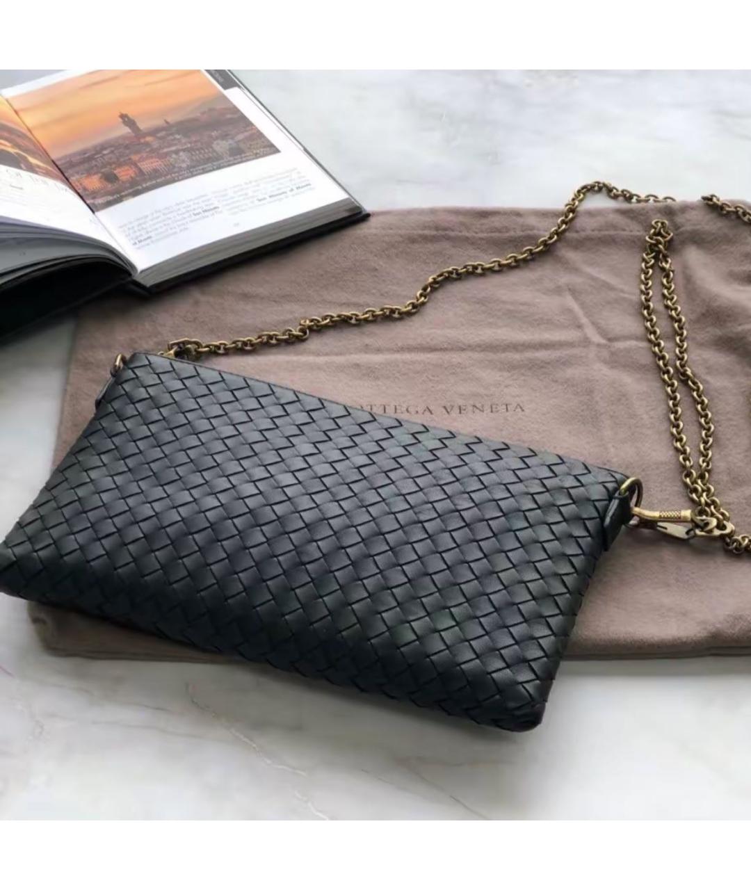 BOTTEGA VENETA Черная кожаная сумка через плечо, фото 6