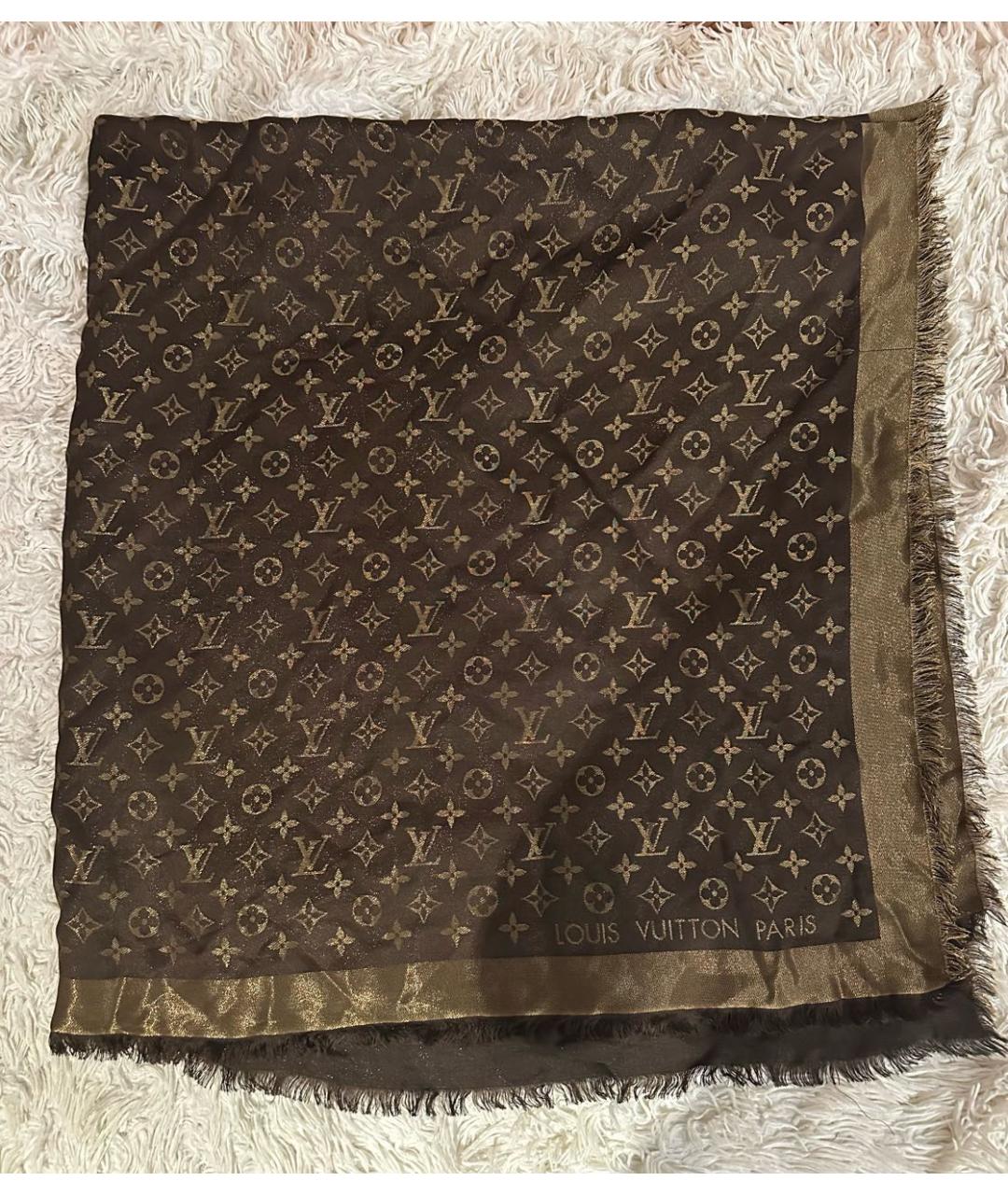 LOUIS VUITTON Коричневый шелковый платок, фото 5