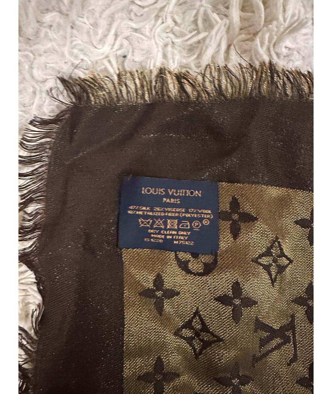 LOUIS VUITTON Коричневый шелковый платок, фото 2
