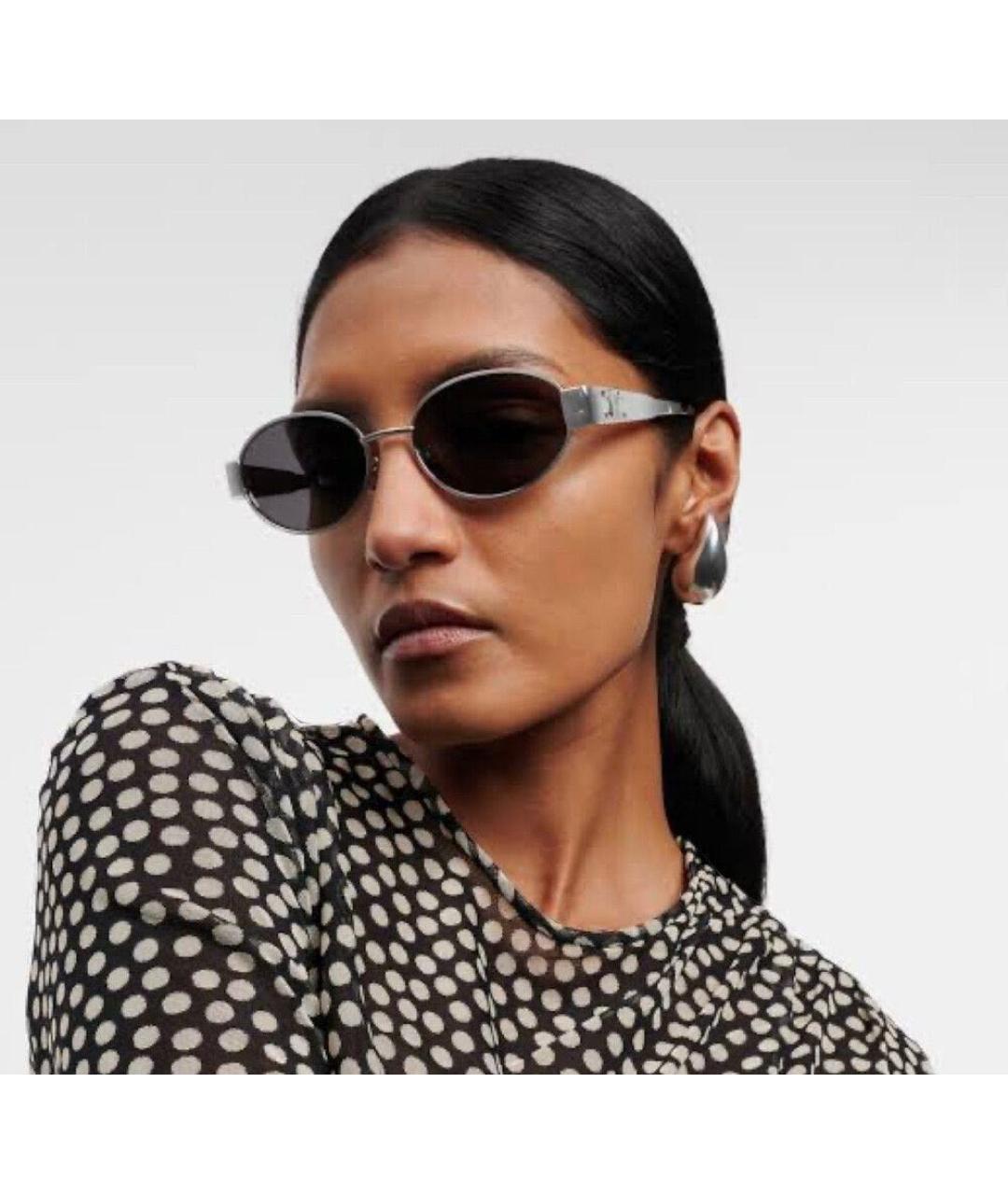 CELINE Серебряные металлические солнцезащитные очки, фото 8