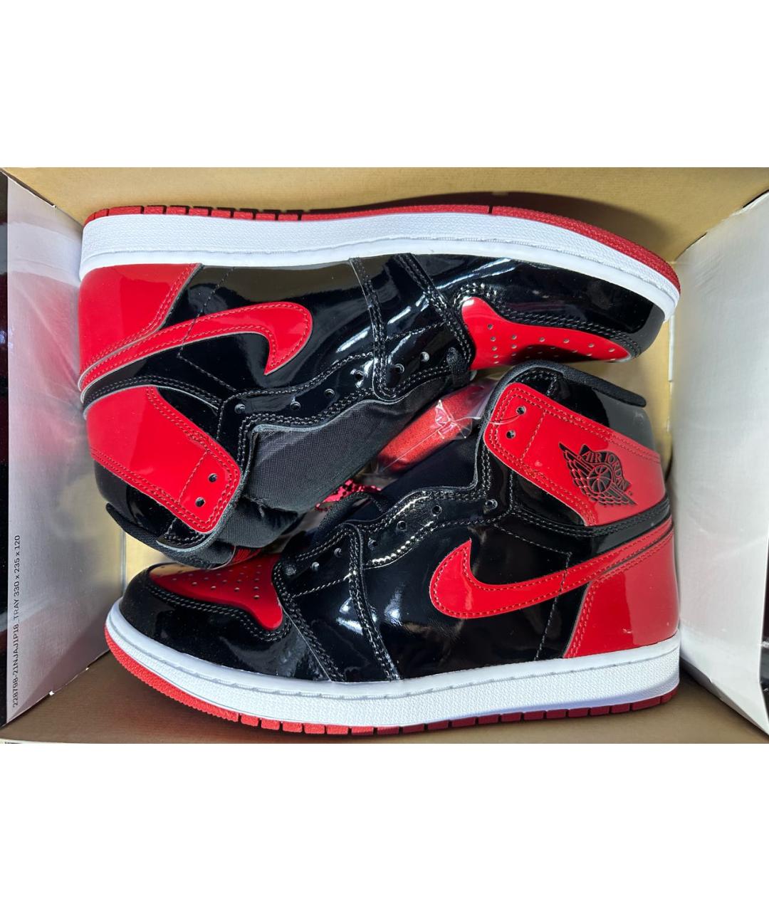 JORDAN Черные высокие кроссовки / кеды из лакированной кожи, фото 6