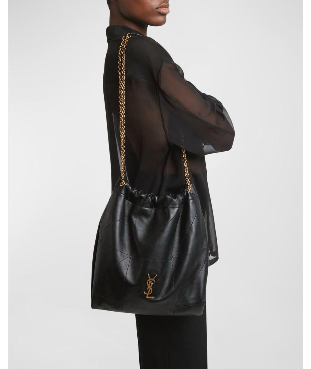 SAINT LAURENT Черная кожаная сумка тоут, фото 4