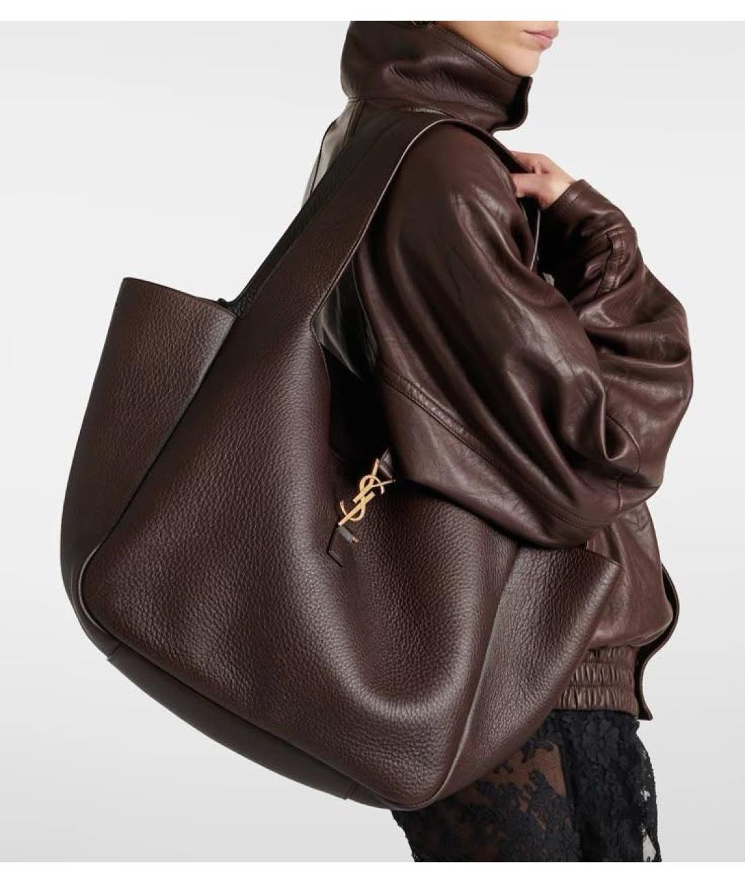 SAINT LAURENT Коричневая кожаная сумка тоут, фото 2