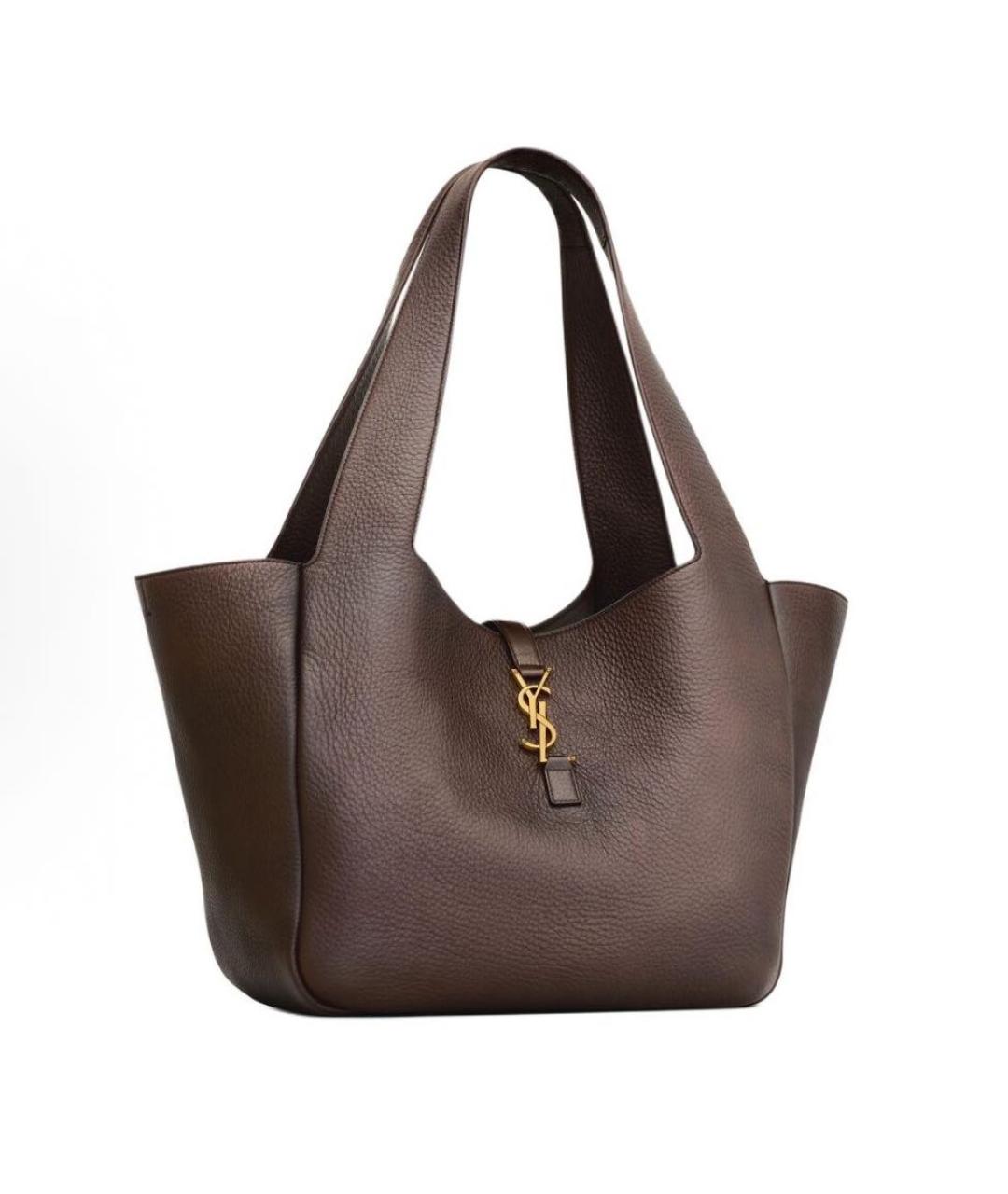 SAINT LAURENT Коричневая кожаная сумка тоут, фото 4