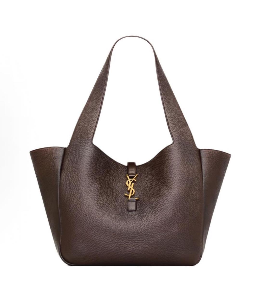 SAINT LAURENT Коричневая кожаная сумка тоут, фото 7