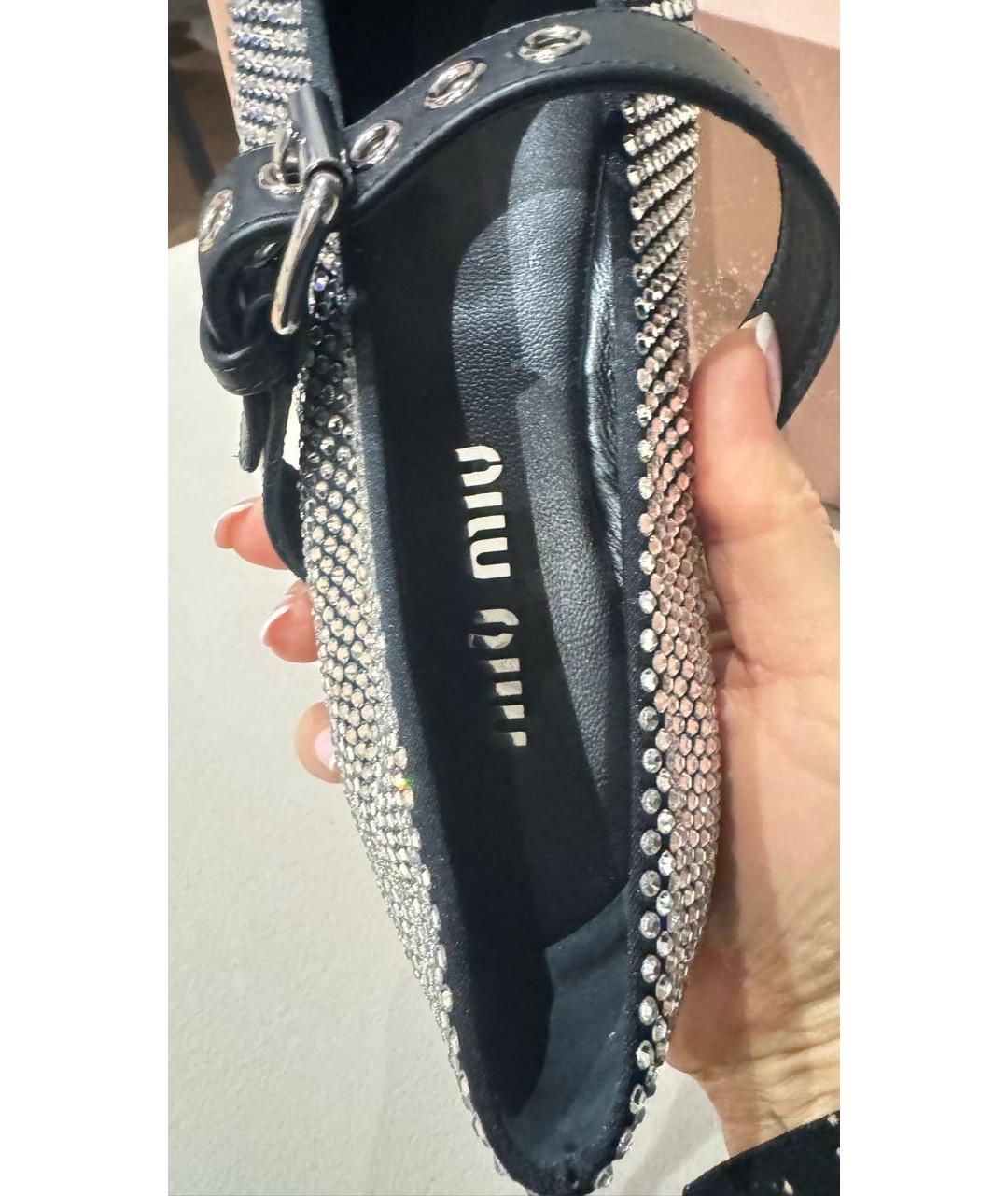 MIU MIU Черные кожаные лодочки на низком каблуке, фото 3