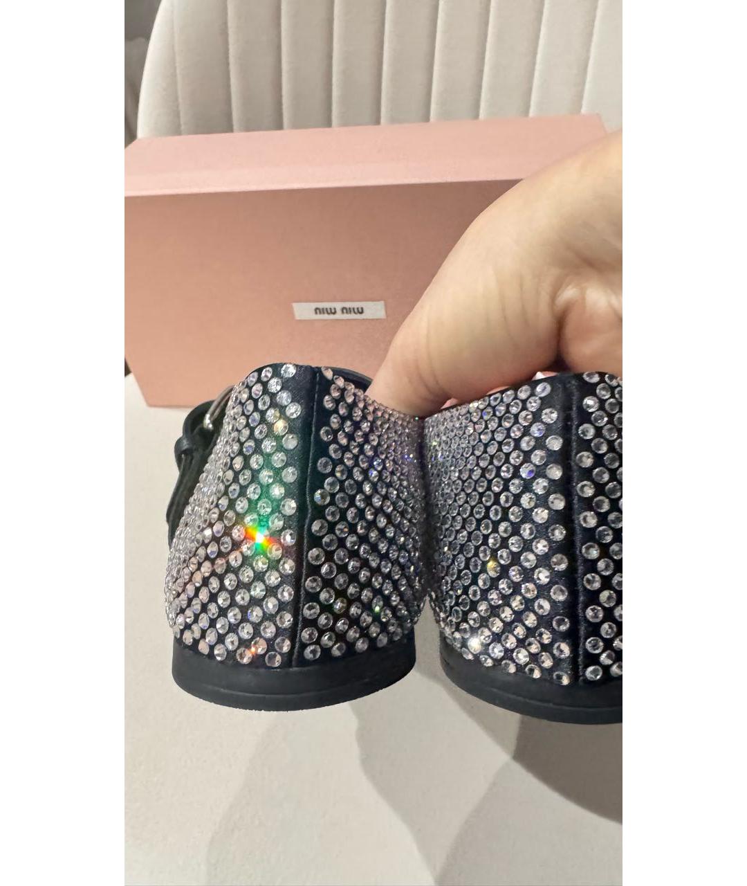 MIU MIU Черные кожаные лодочки на низком каблуке, фото 4