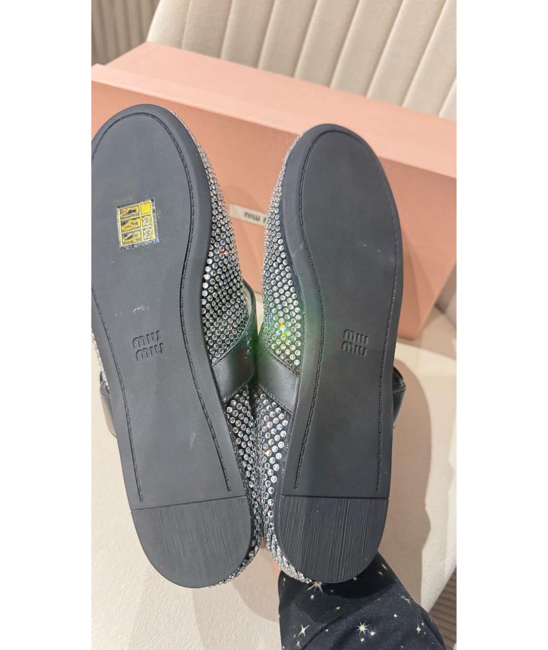 MIU MIU Черные кожаные лодочки на низком каблуке, фото 6