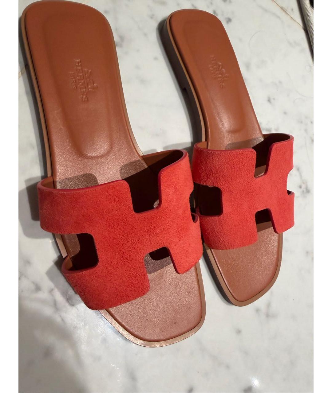 HERMES Коралловые бархатные шлепанцы, фото 5