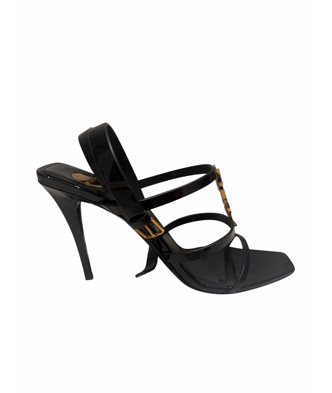 SAINT LAURENT Черные босоножки из лакированной кожи, фото 1