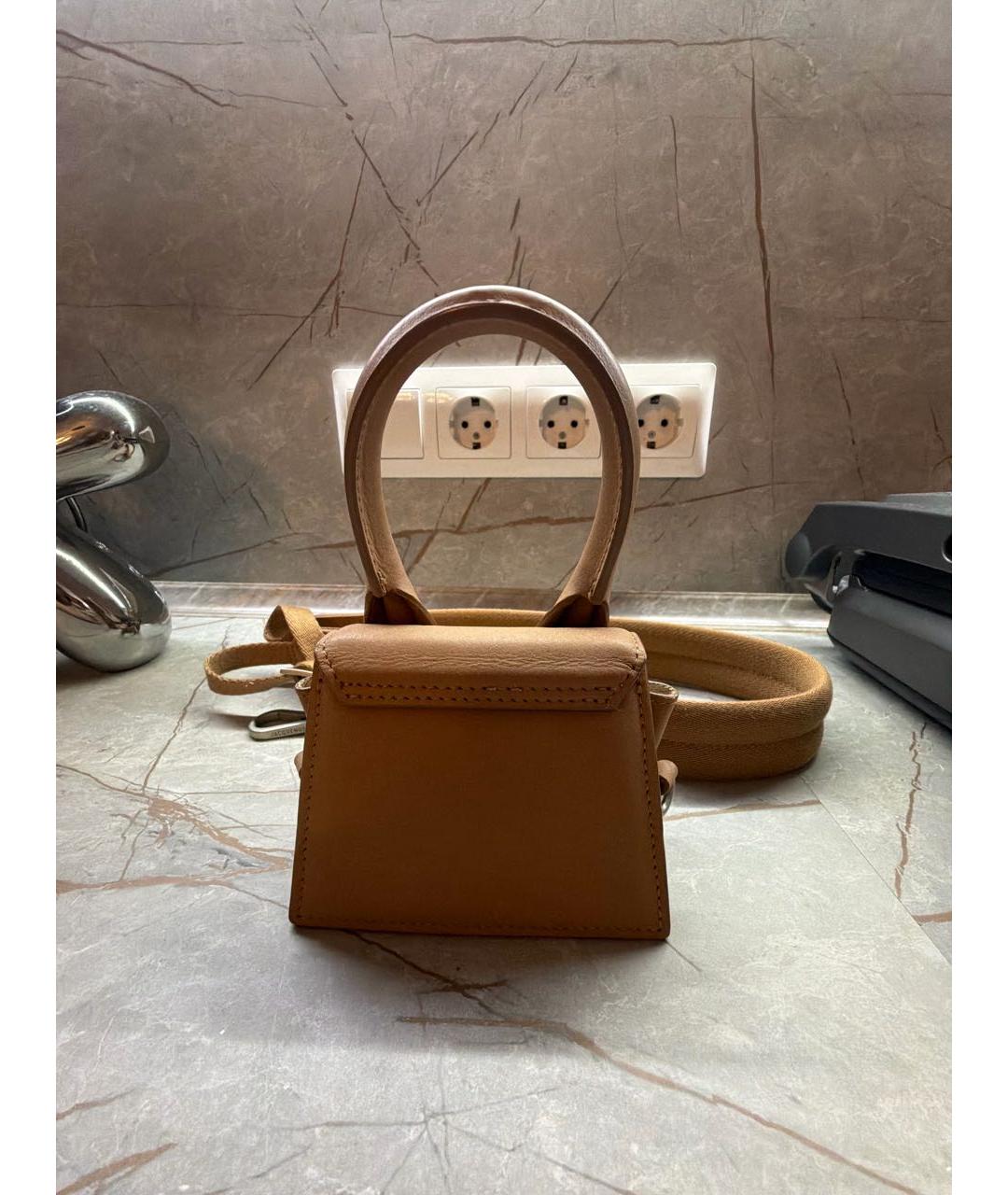 JACQUEMUS Бежевая кожаная сумка через плечо, фото 3