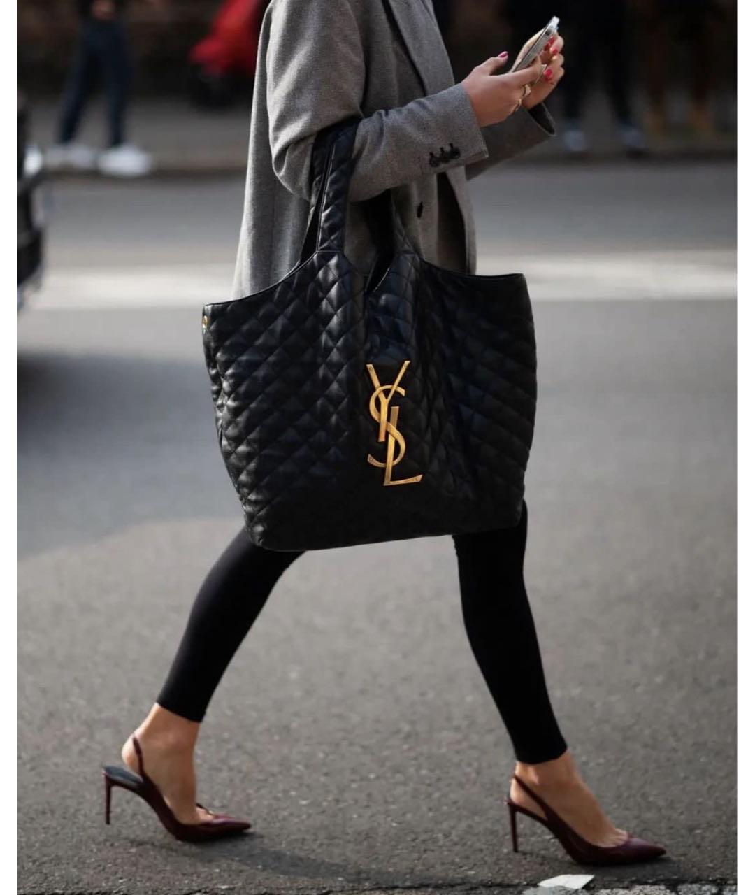 SAINT LAURENT Черная кожаная сумка тоут, фото 4