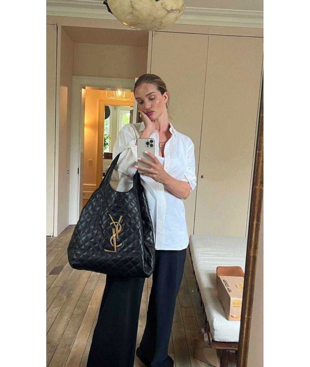 SAINT LAURENT Черная кожаная сумка тоут, фото 3